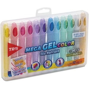 Giz Retrátil Mega Gel Color - Metálico - 12 Cores