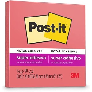 Bloco de Notas Super Adesivas Post-it® Rosa Poppy 76 mm x 76 mm - 90 folhas
