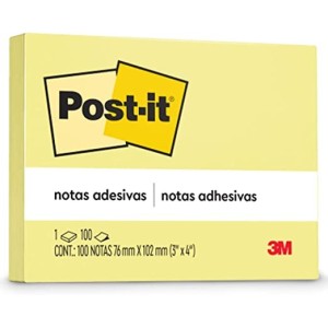 Bloco de Notas Adesivas Post-it Amarelo 76 mm x 102 mm - 100 folhas
