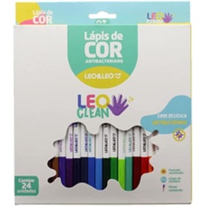 Lapis De Cor 24 Cores Sextavado Antibacteriano Leoclean