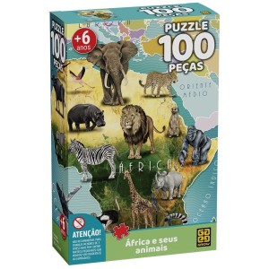 Puzzle 100 Africa e Seus Animais Quebra Cabeça Grow