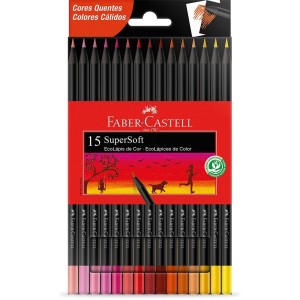 Lápis de Cor EcoLápis SuperSoft 15 Cores Quentes Faber Castell